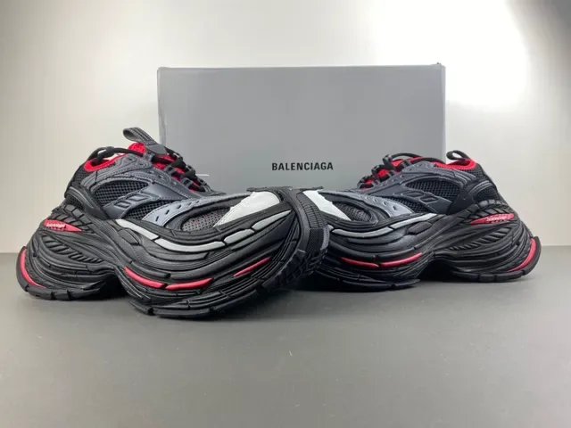 Black Gray and Red Chunky Sole Mesh Sneaker 13