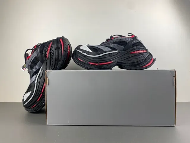 Black Gray and Red Chunky Sole Mesh Sneaker 14
