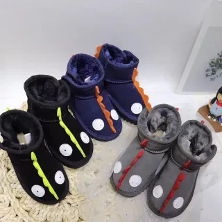 Bottes de neige intérieur doublure peluche appliqué thématique dinosaure noir et vert