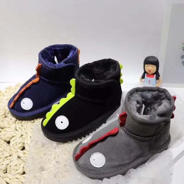 Bottes de neige intérieur doublure peluche appliqué thématique dinosaure noir et vert 3