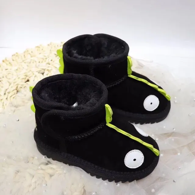 Bottes de neige intérieur doublure peluche appliqué thématique dinosaure noir et vert 5