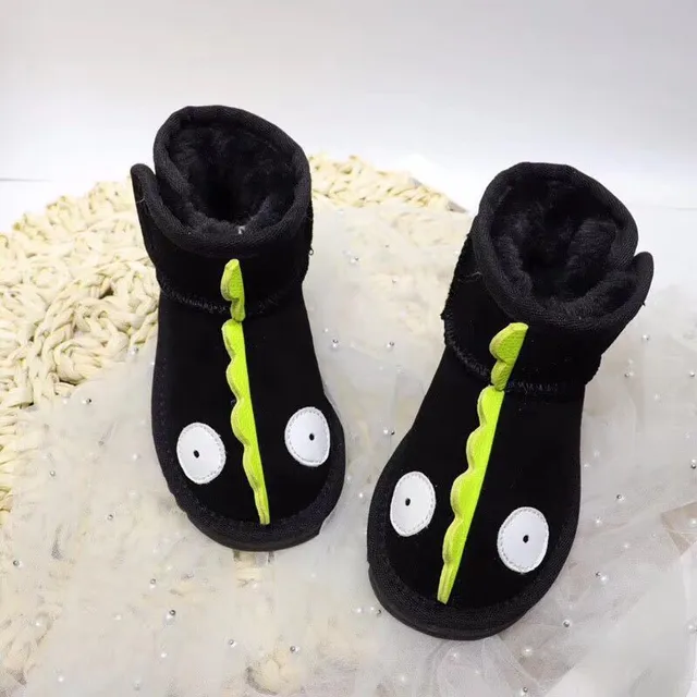Bottes de neige intérieur doublure peluche appliqué thématique dinosaure noir et vert 6