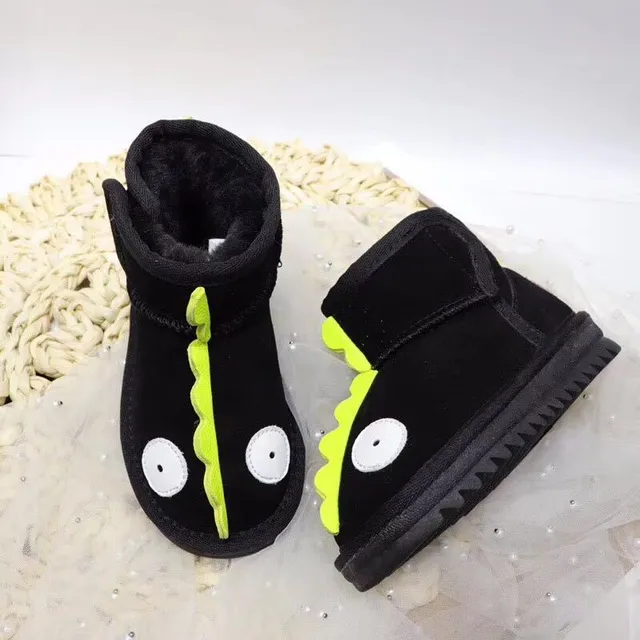 Bottes de neige intérieur doublure peluche appliqué thématique dinosaure noir et vert 7