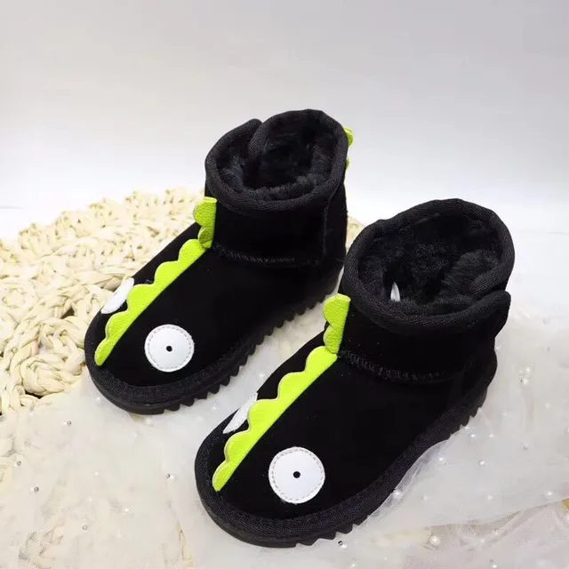Bottes de neige intérieur doublure peluche appliqué thématique dinosaure noir et vert 10