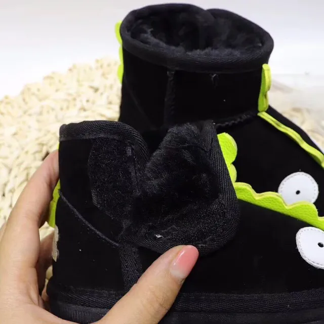 Bottes de neige intérieur doublure peluche appliqué thématique dinosaure noir et vert 13
