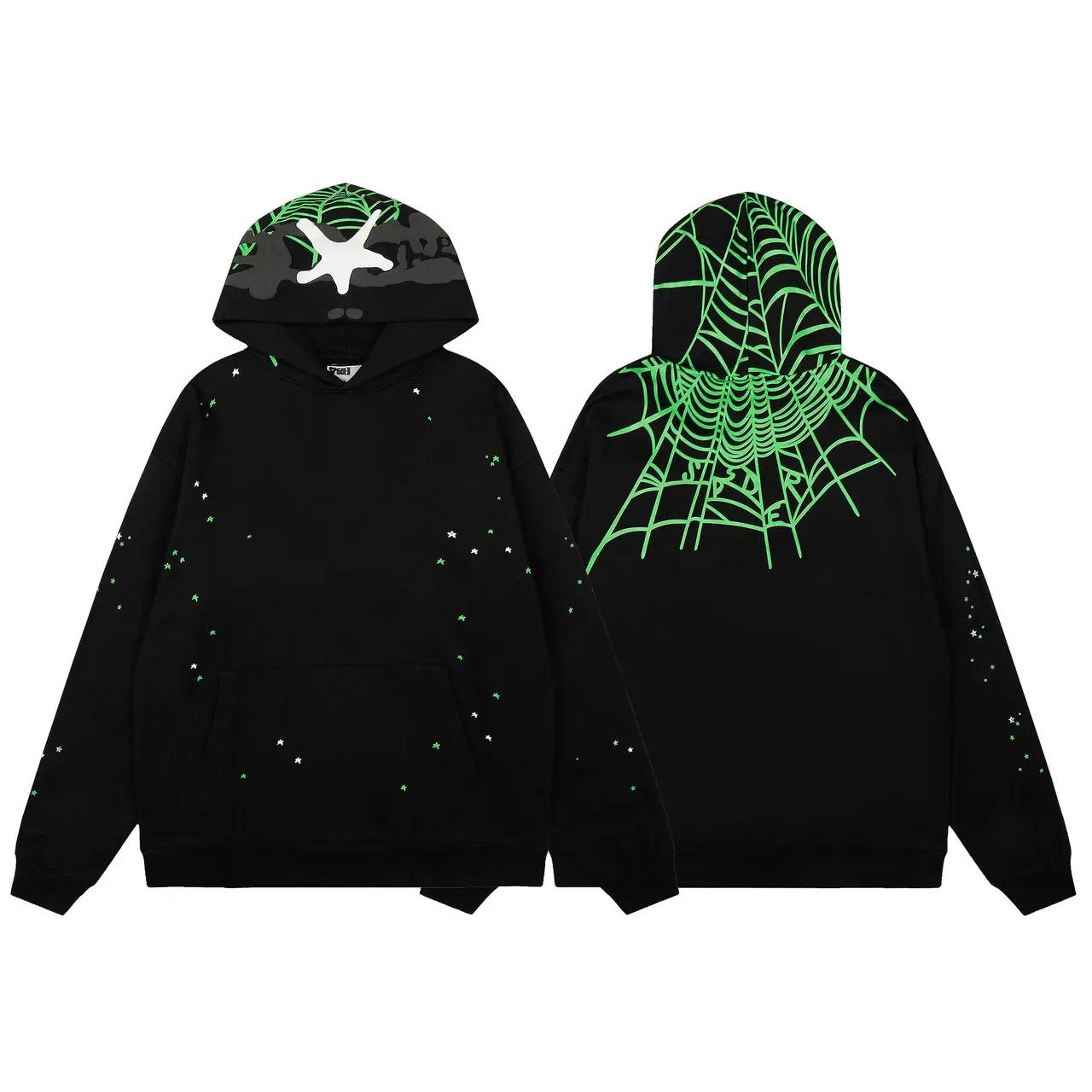 Black Green Graphic-Print Hooded Tracksuit 4