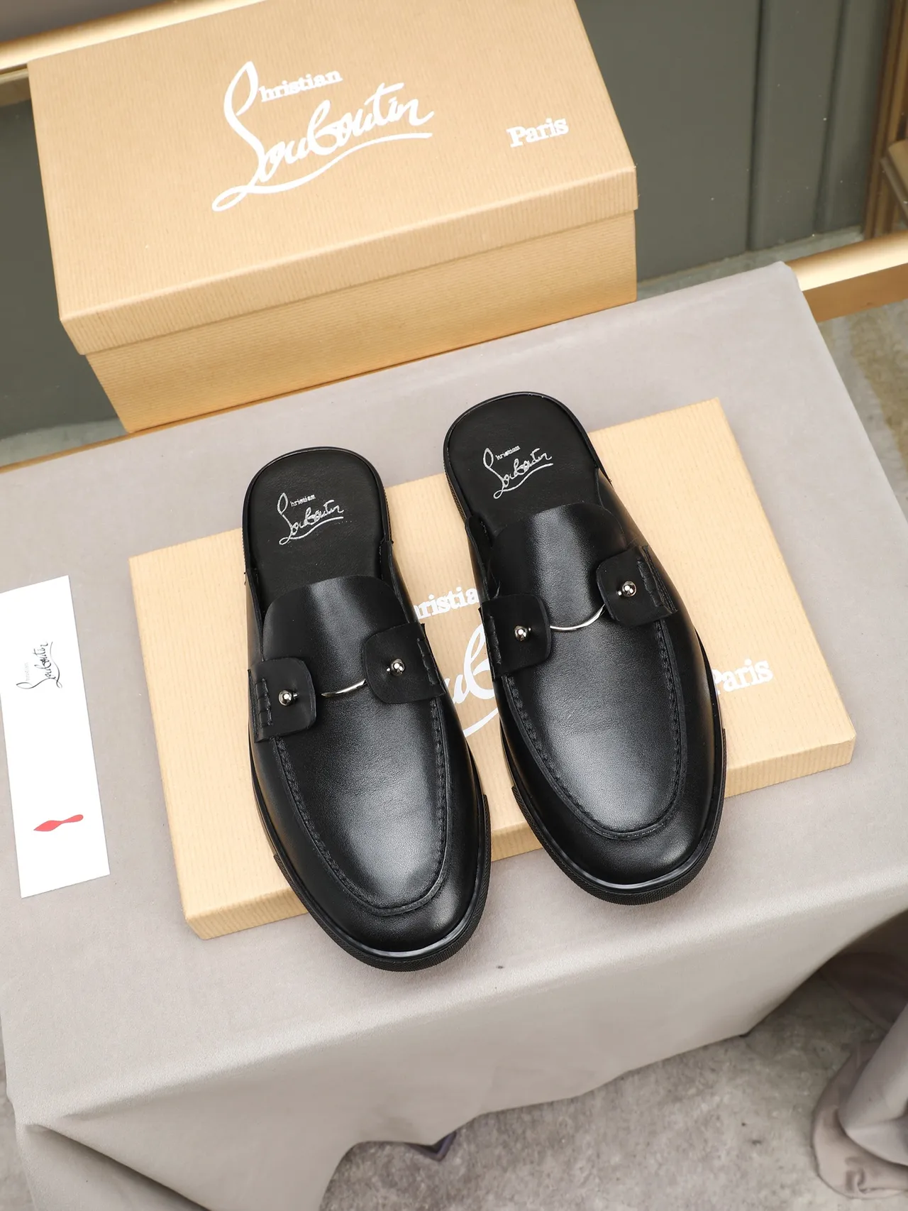 Black Leather Backless Slip-On Loafer 2