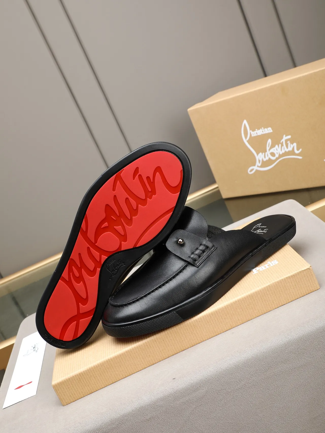 Black Leather Backless Slip-On Loafer 4