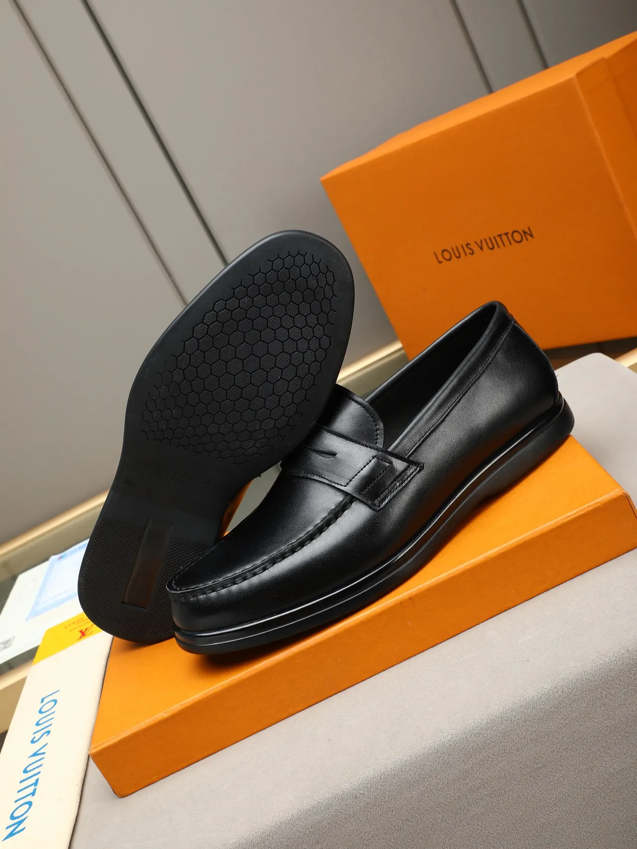 Black Leather Penny Strap Loafer 5
