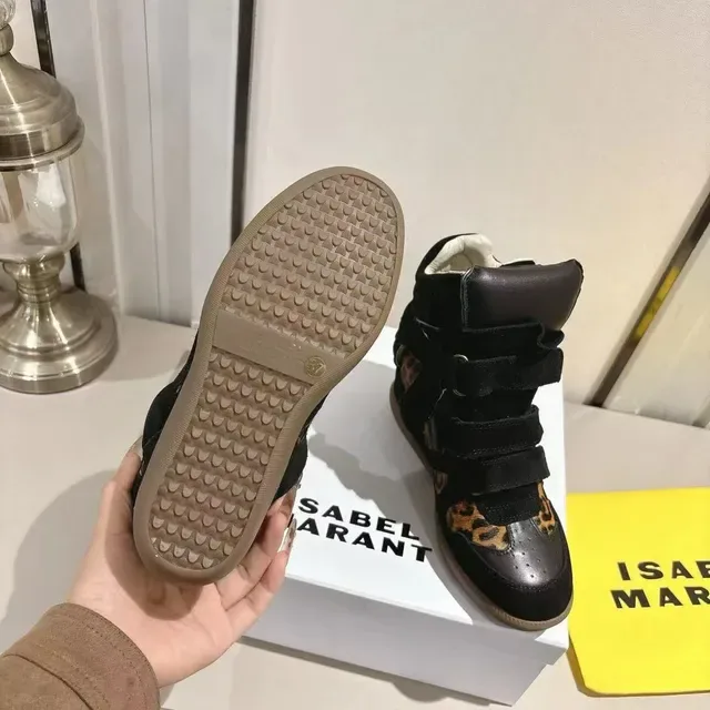 Black Leopard-Print Cutout High-Top Wedge Lifestyle Sneakers 3