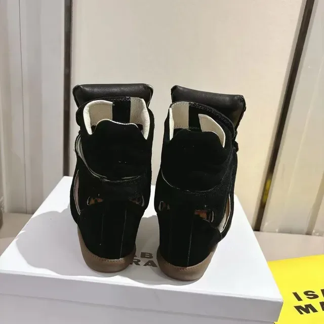 Black Leopard-Print Cutout High-Top Wedge Lifestyle Sneakers 4