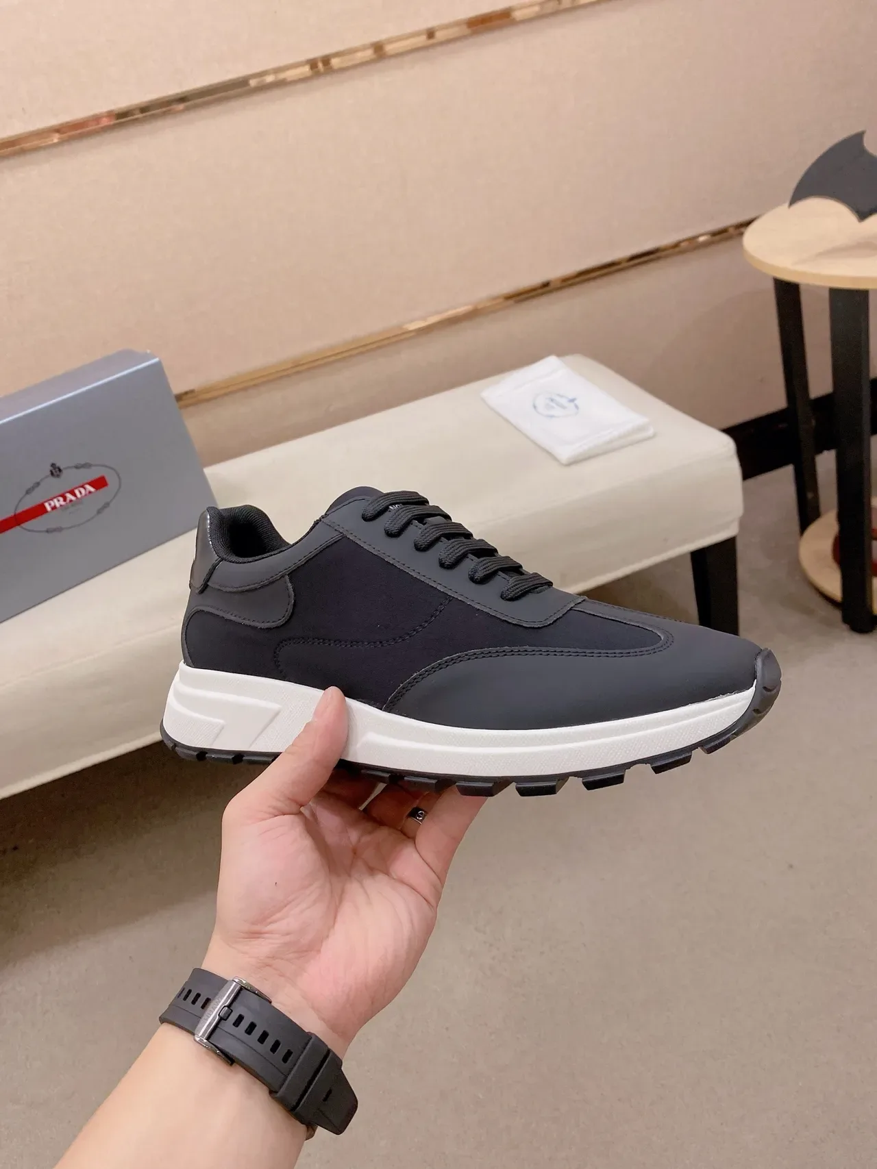 Black Multi-Material Upper White Midsole Lifestyle Sneaker 4