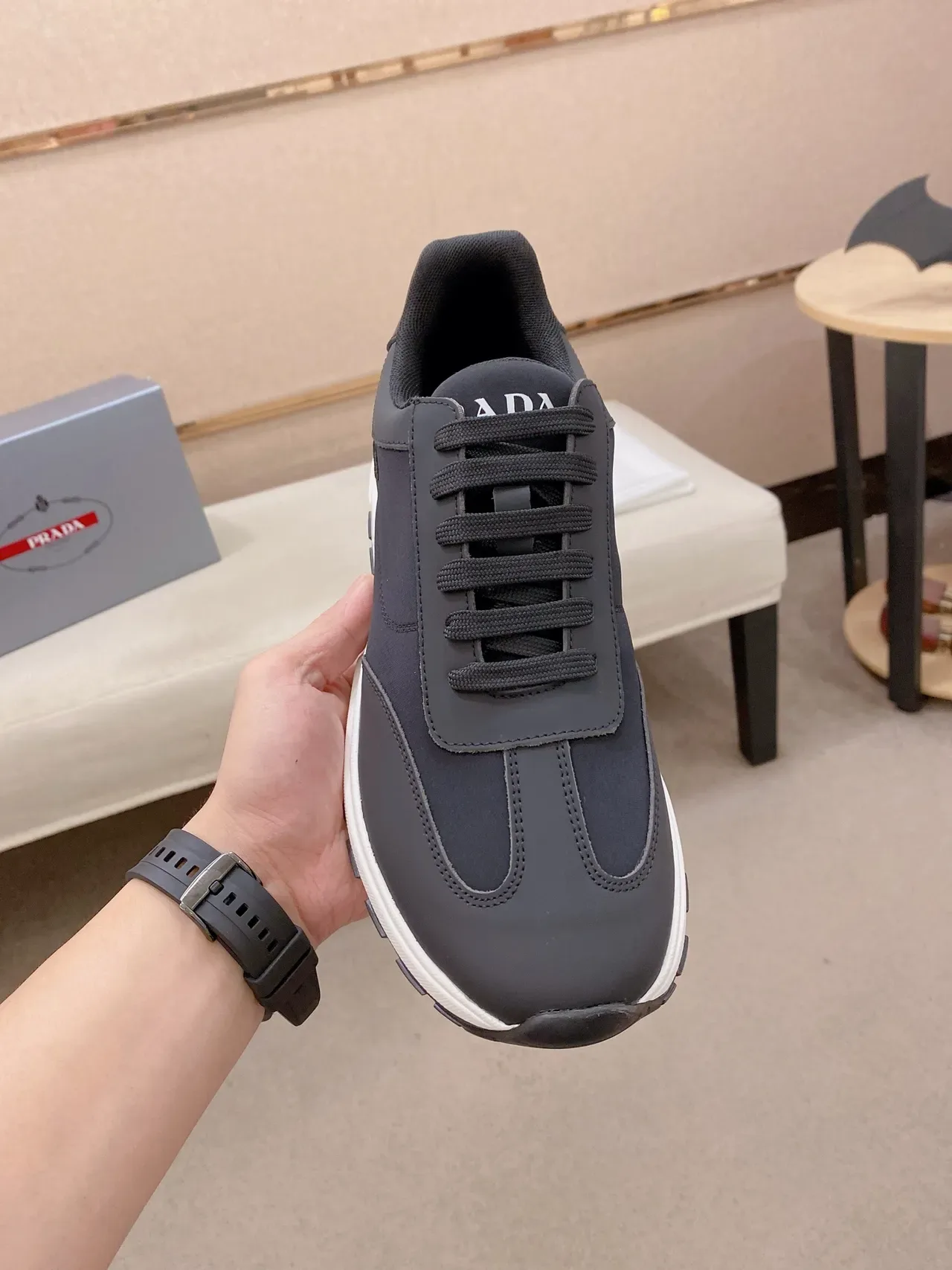 Black Multi-Material Upper White Midsole Lifestyle Sneaker 5
