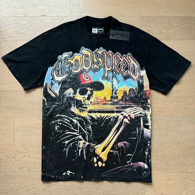 Black Multicolor Graphic Print Double-Sided Skull Motif T-Shirt 5