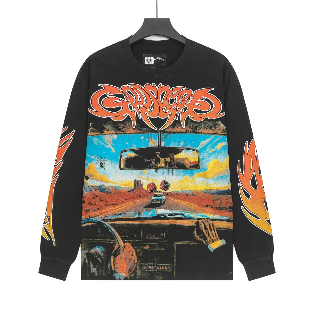 Black Orange Graphic Print Long-Sleeve Crewneck T-Shirt 3