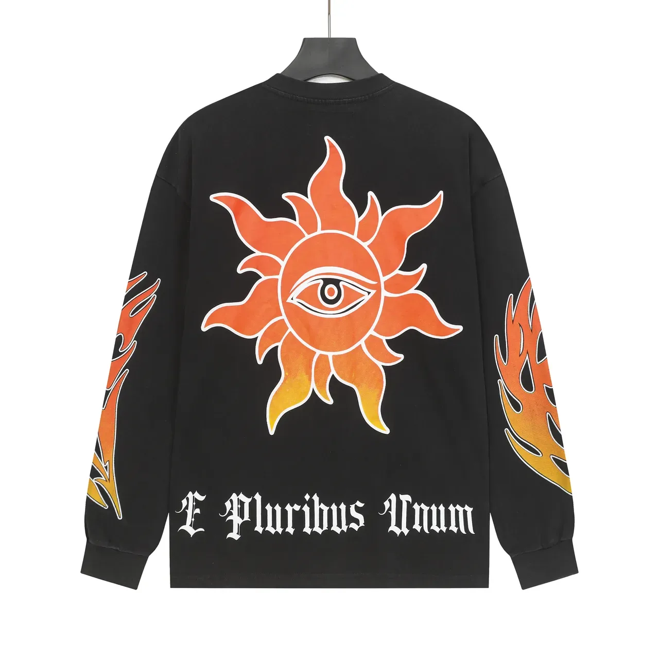Black Orange Graphic Print Long-Sleeve Crewneck T-Shirt 4