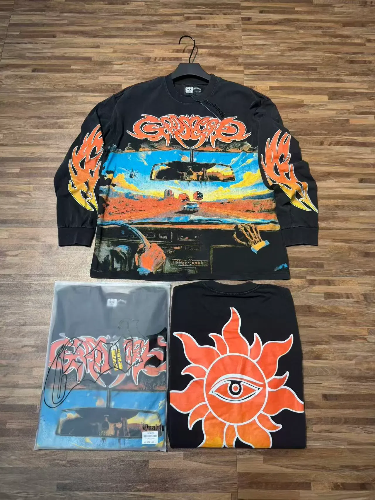 Black Orange Graphic Print Long-Sleeve Crewneck T-Shirt 7