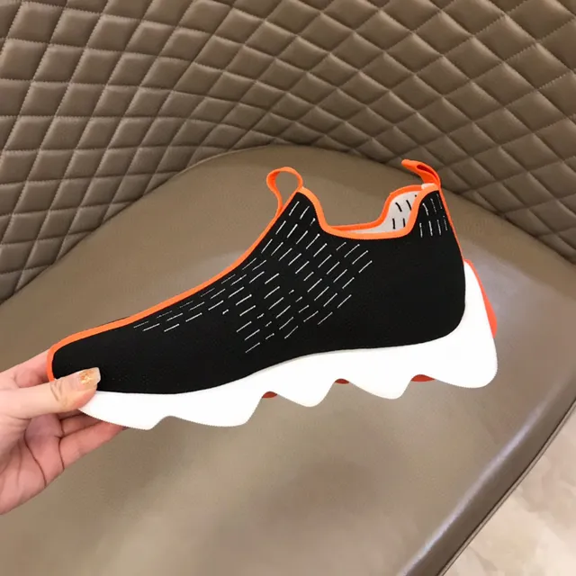 Black Orange Slip-On Knit Wave-Midsole Lifestyle Sneakers 3