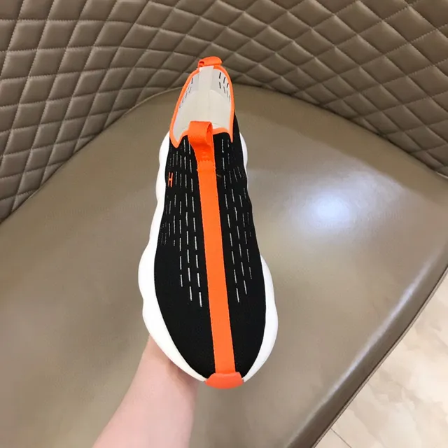 Black Orange Slip-On Knit Wave-Midsole Lifestyle Sneakers 4