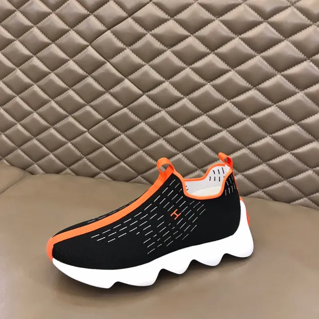 Black Orange Slip-On Knit Wave-Midsole Lifestyle Sneakers 5