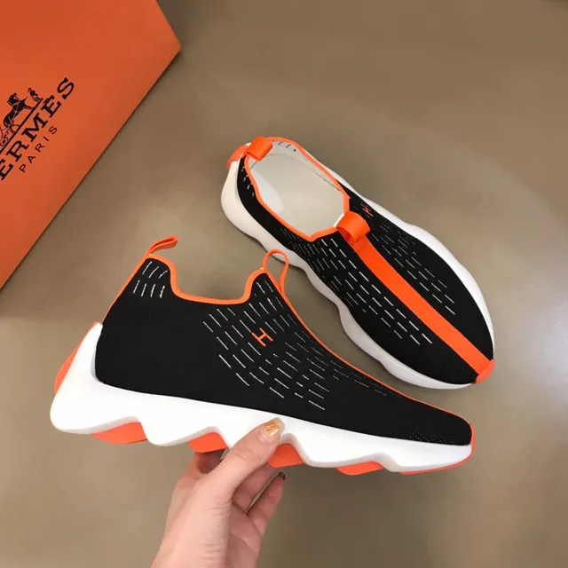 Black Orange Slip-On Knit Wave-Midsole Lifestyle Sneakers 6