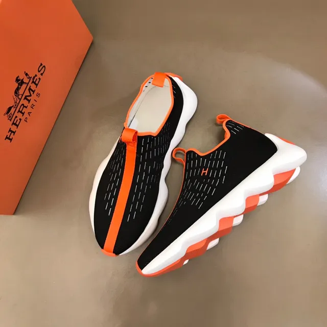 Black Orange Slip-On Knit Wave-Midsole Lifestyle Sneakers 8