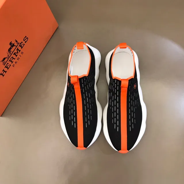 Black Orange Slip-On Knit Wave-Midsole Lifestyle Sneakers 9