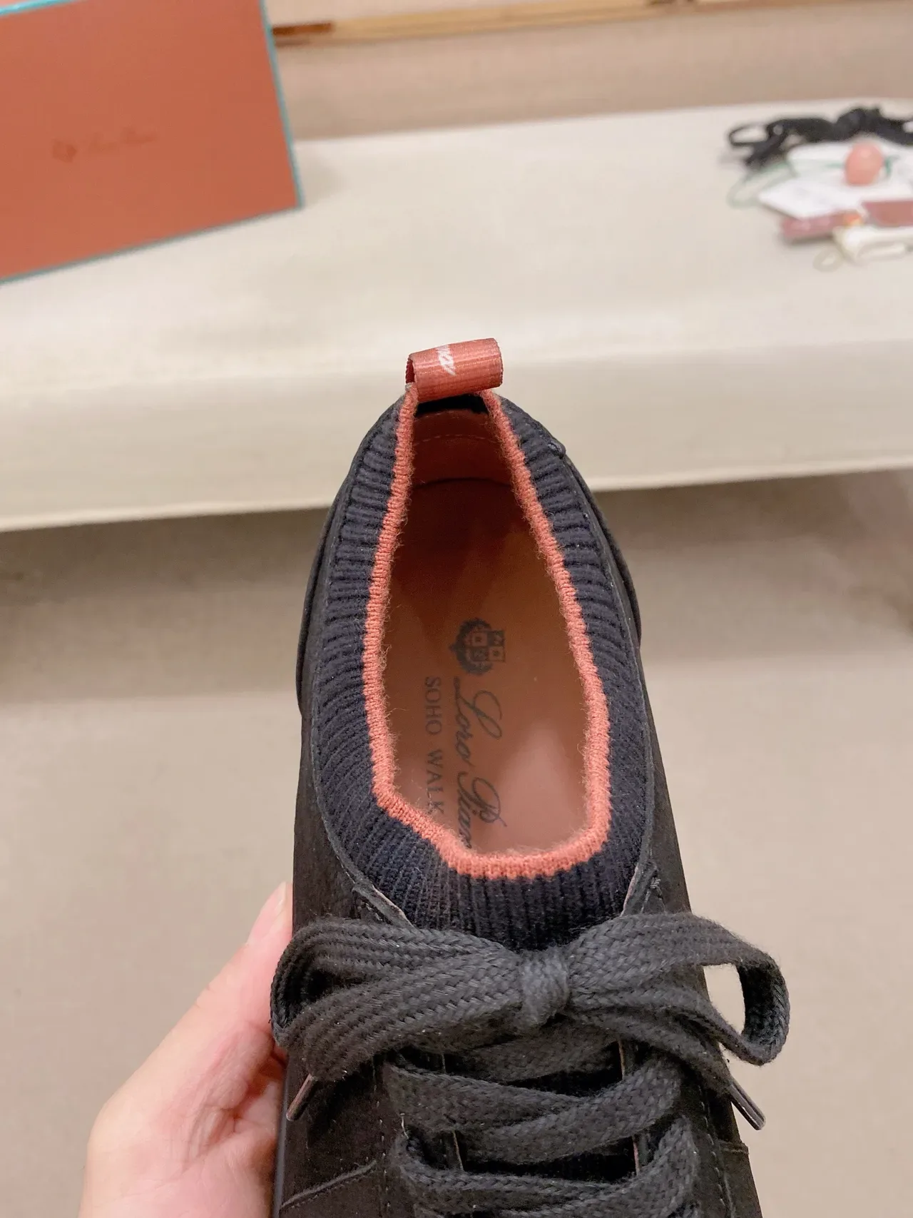 Black Orange Suede Upper Sock-Fit Knit Collar Sneakers 5