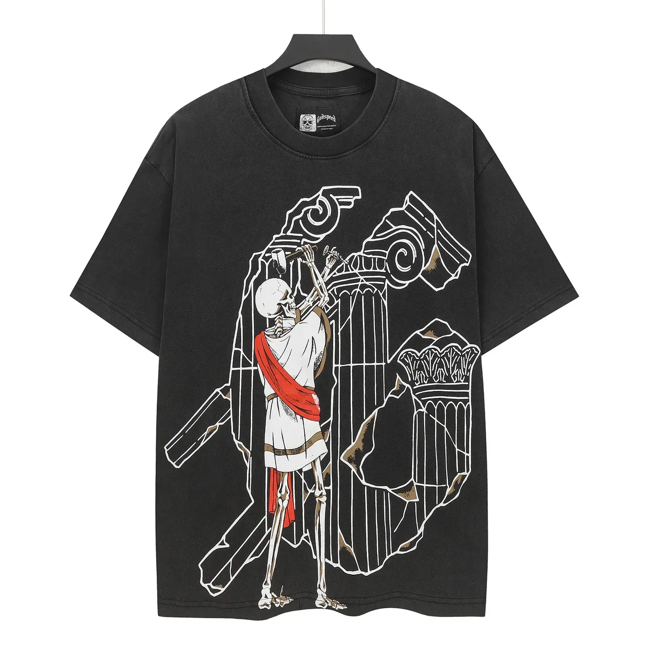 Black Oversized Graphic Print Skeleton Motif T-Shirt 2