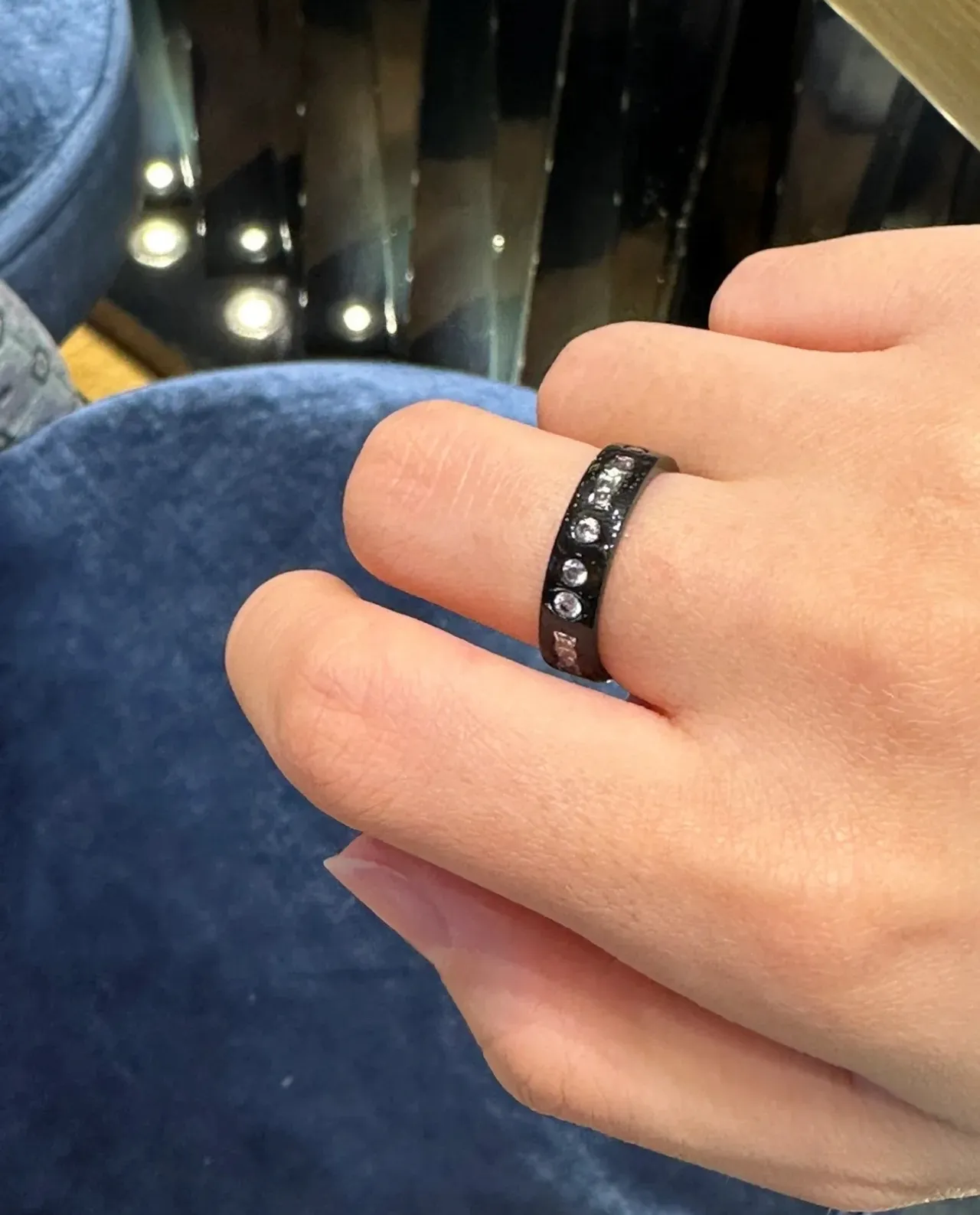 Black Pavé-Set Stone Ring 8