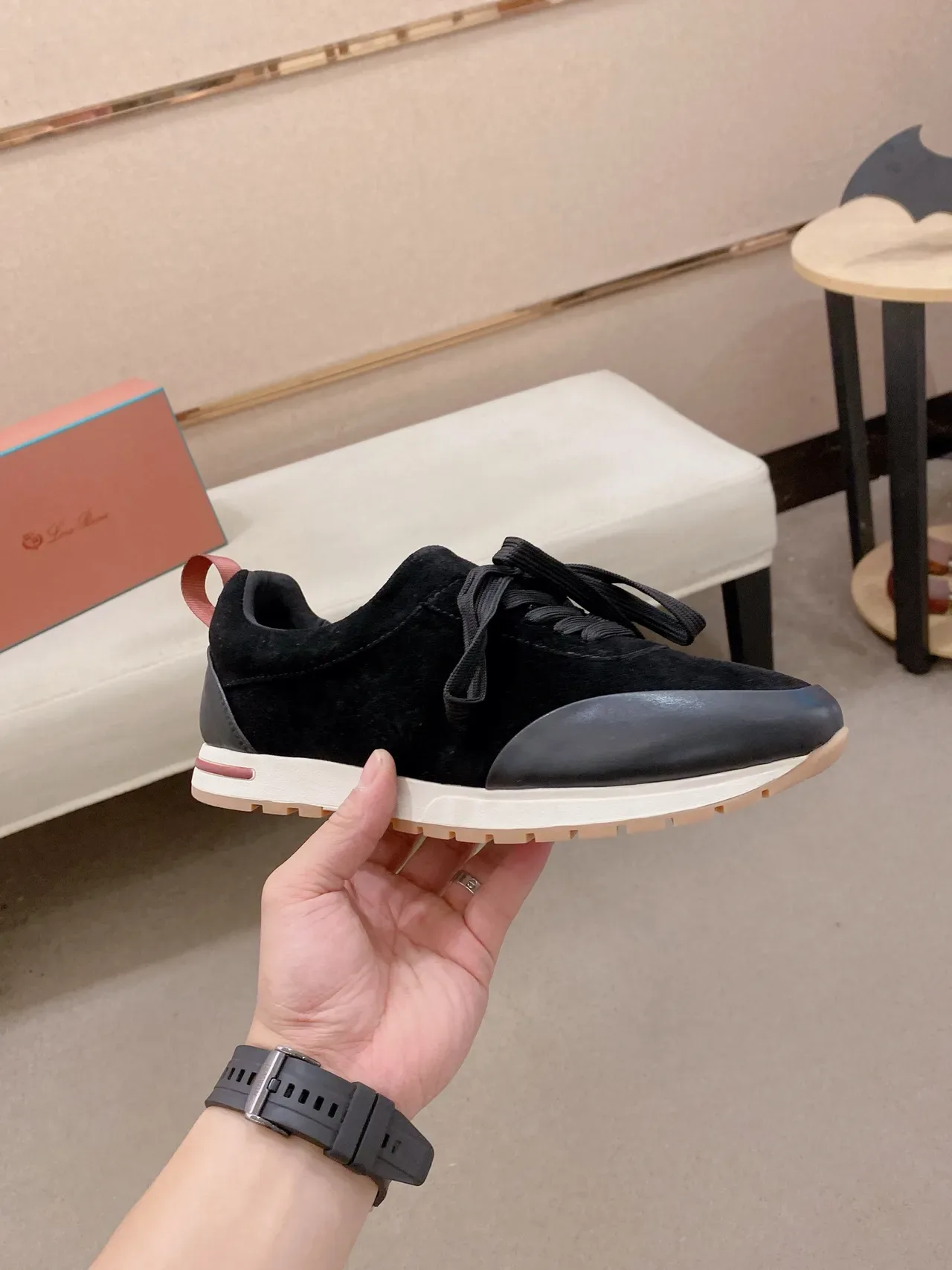 Black Pink Suede Upper Rubber Toe Cap Sneakers 5
