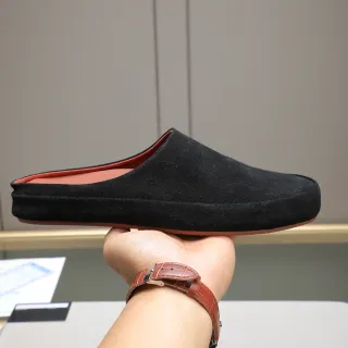 Black Red Suede Open-Back Slippers