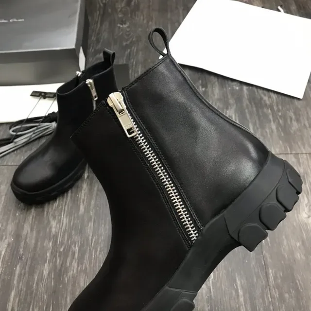 Black Side-Zip Chunky Lug Sole Ankle Boot 5