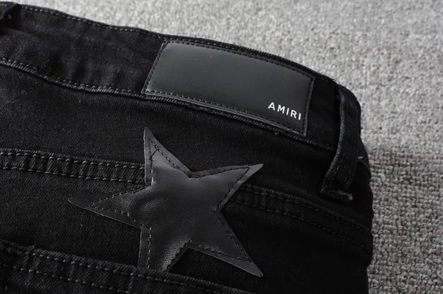 Black Silver Distressed Denim Metallic Star Appliqués Jeans 9