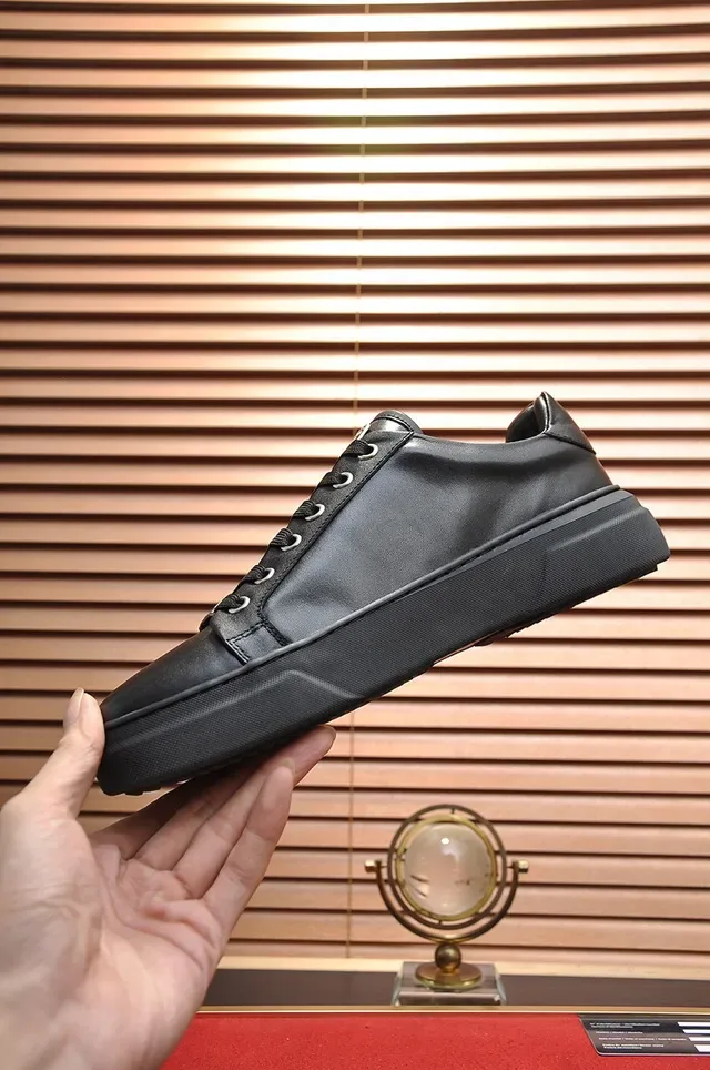 Black Silver Leather Metallic Side Emblem Sneakers 6