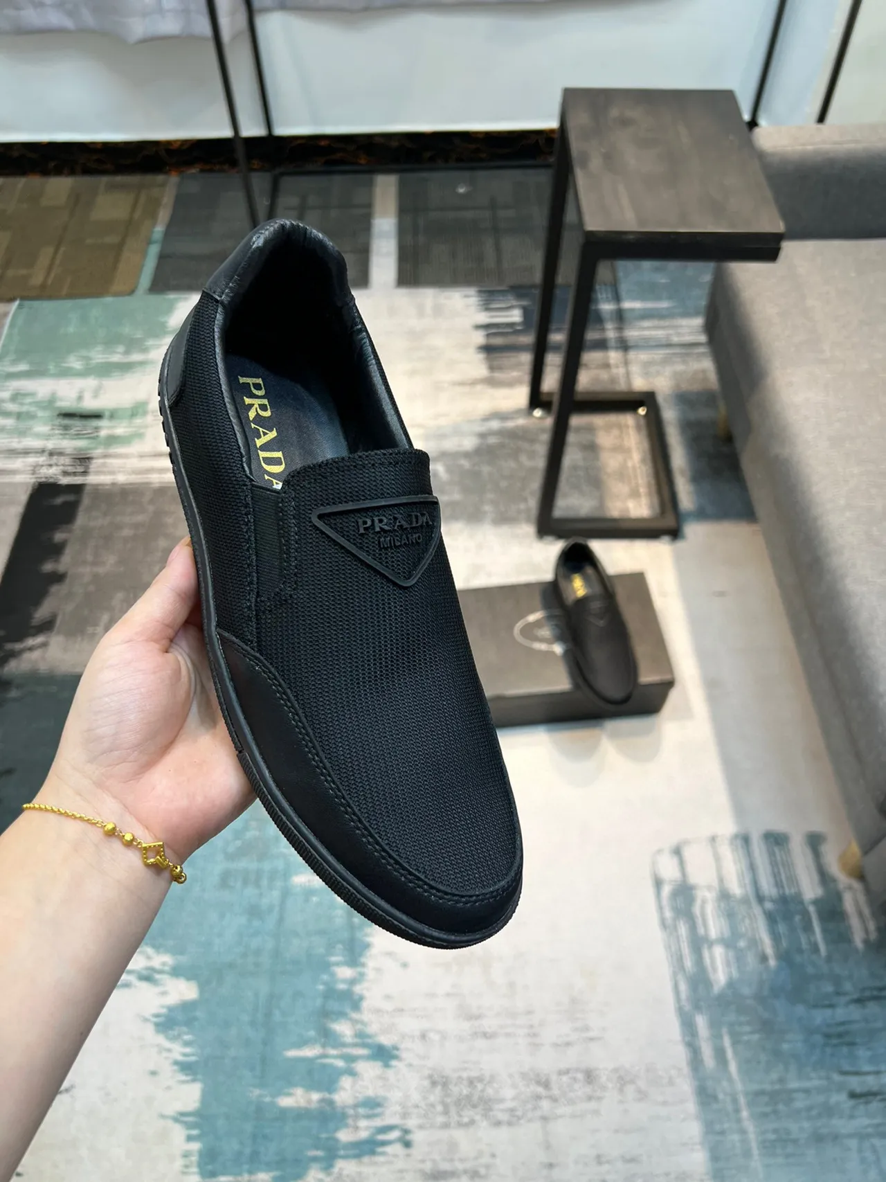 Black Slip-On Textile Upper Loafer 6