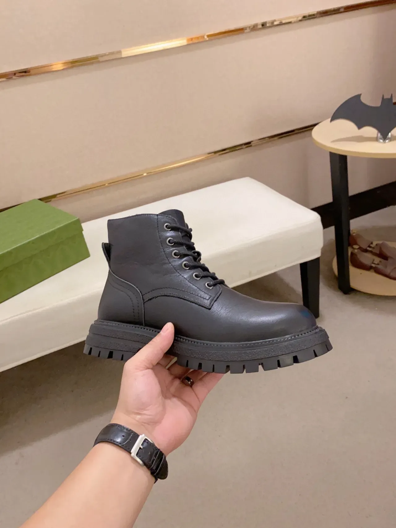 Black Smooth Leather Lace-Up Ankle Boot 6
