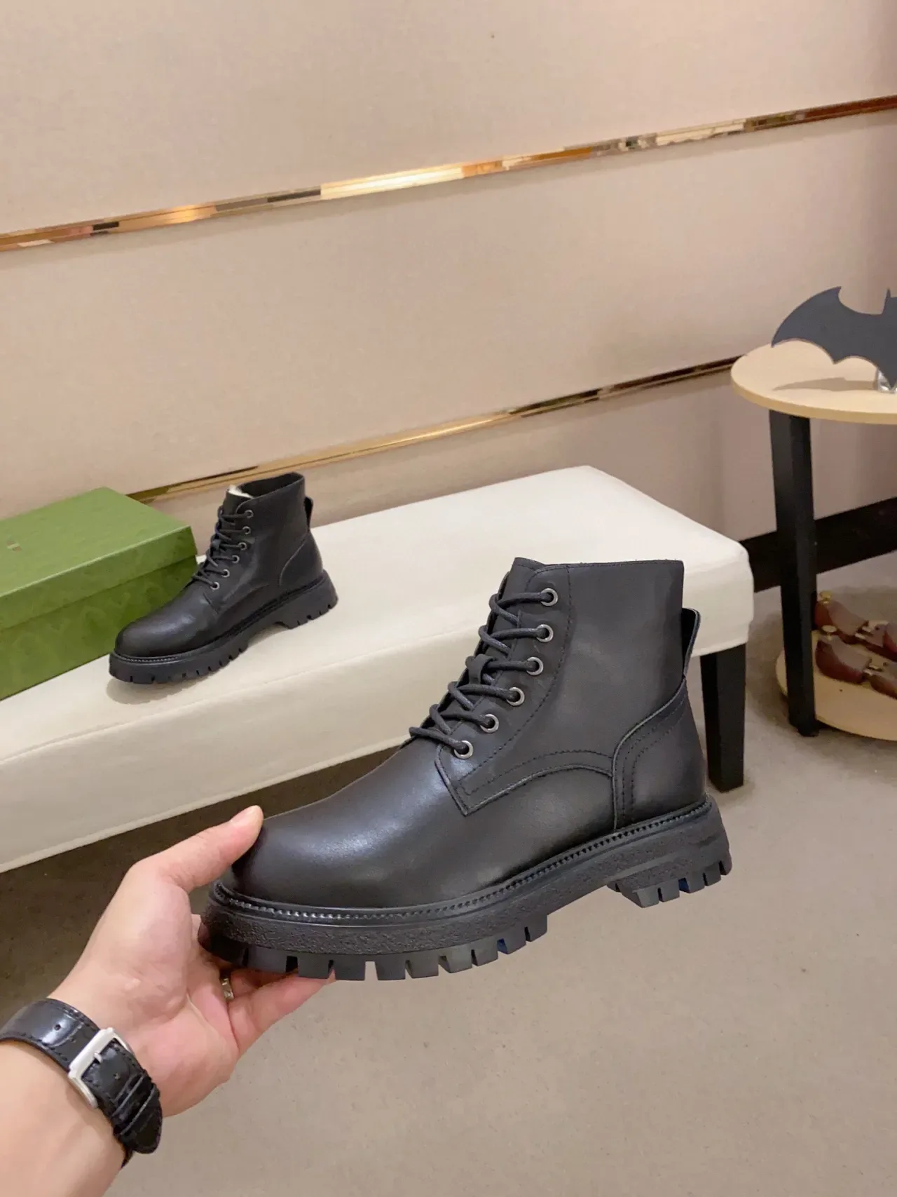 Black Smooth Leather Lace-Up Ankle Boot 8