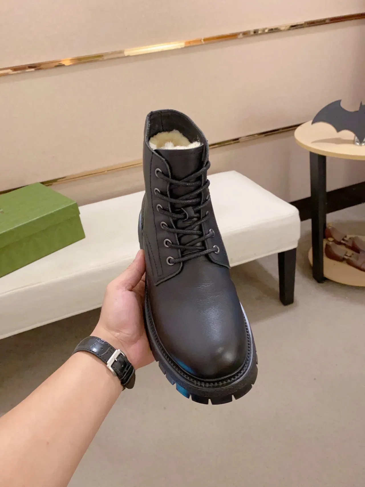 Black Smooth Leather Lace-Up Ankle Boot 9