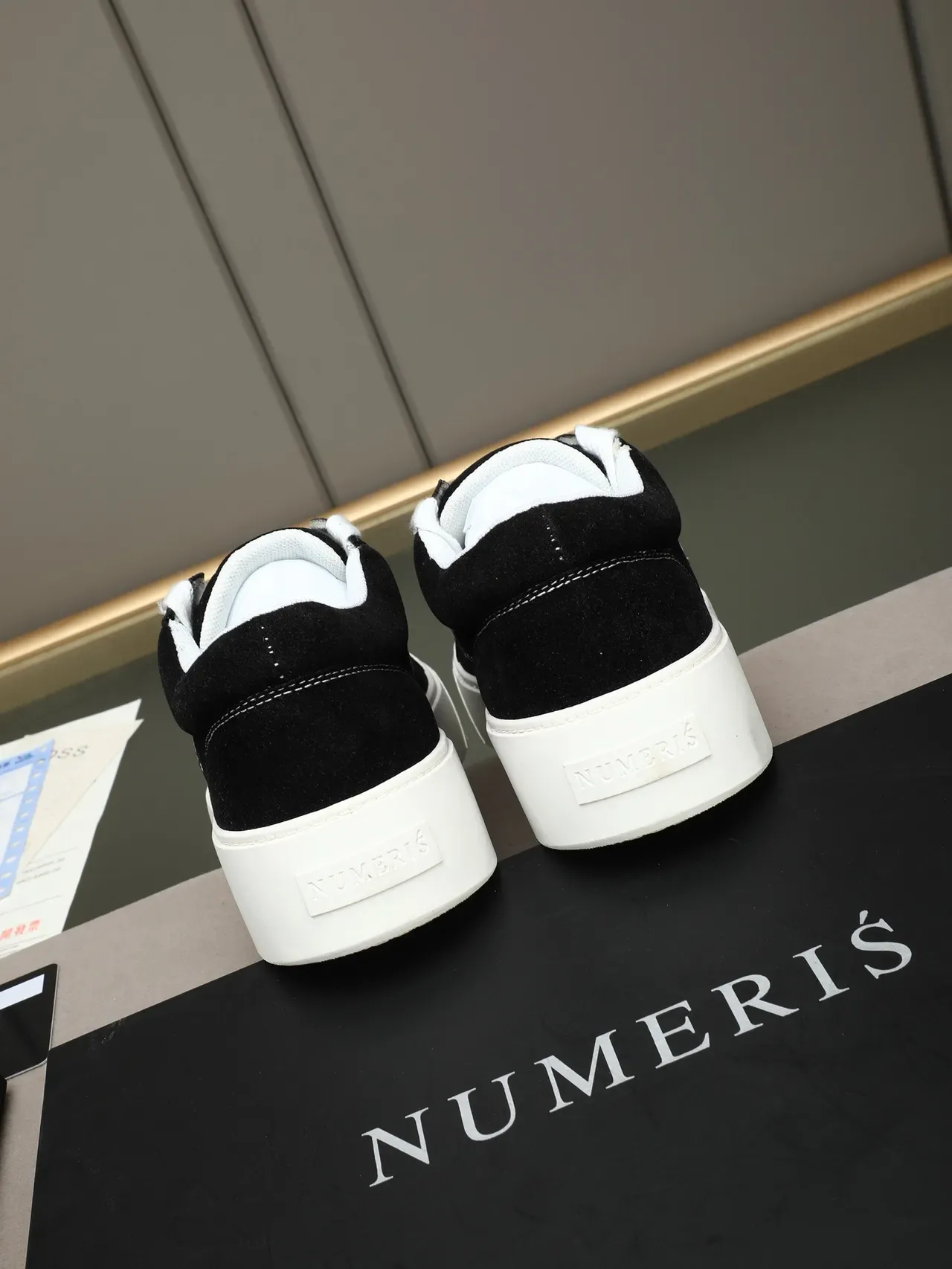 Black Suede Embroidered Logo Platform Lifestyle Sneaker 3