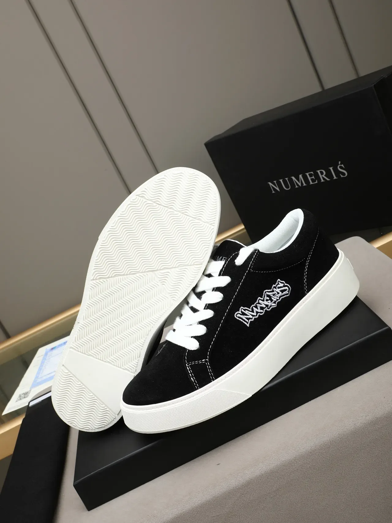 Black Suede Embroidered Logo Platform Lifestyle Sneaker 4