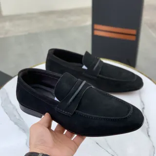 黑色麂皮便士鞋带乐福鞋