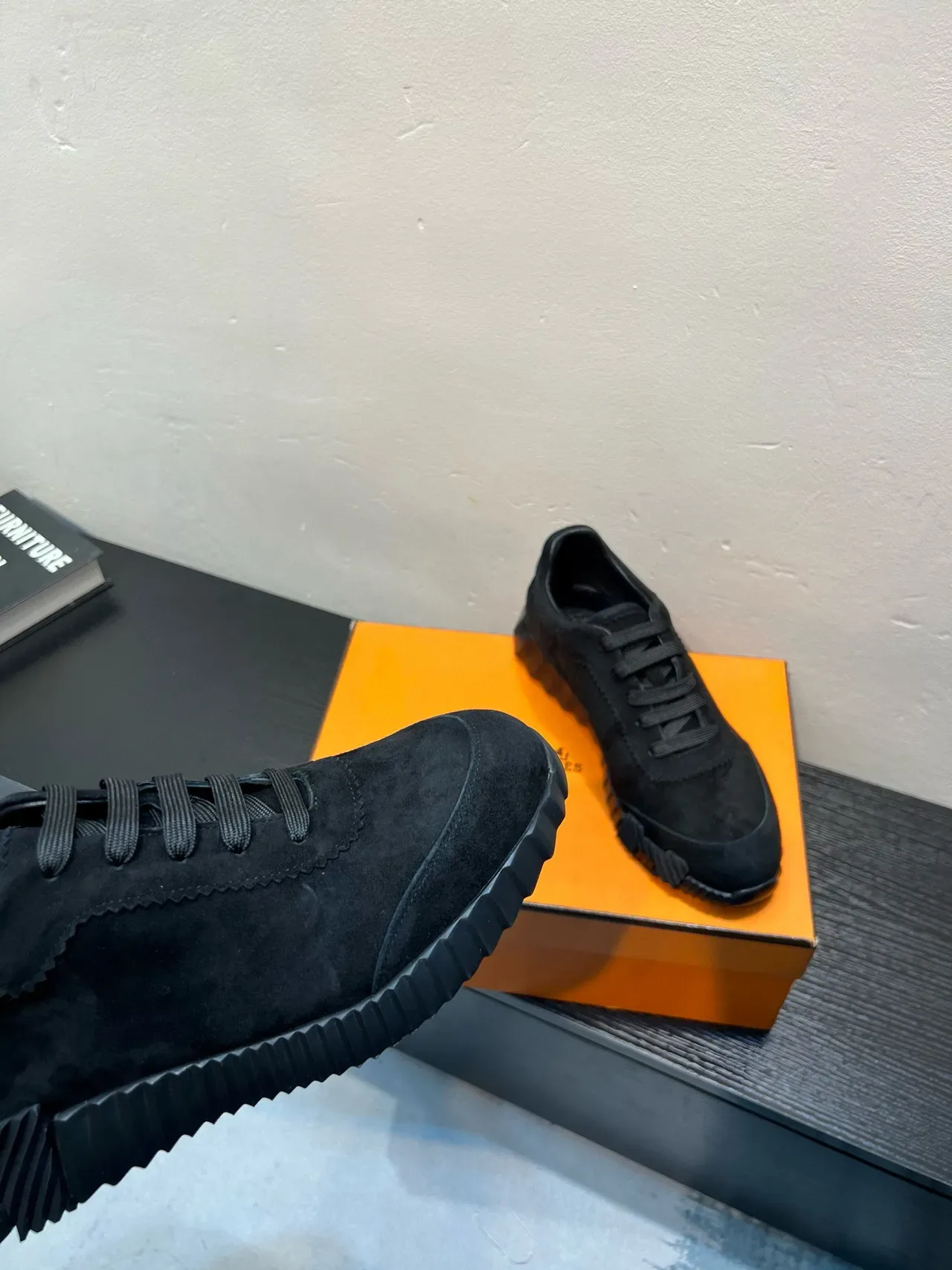 Black Suede Upper Scalloped Collar Lifestyle Sneakers 8