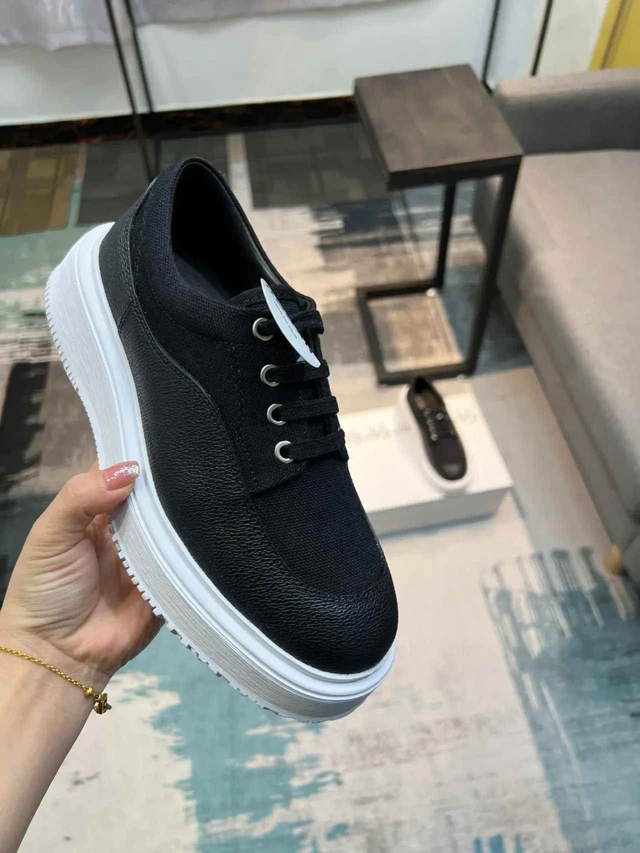 Black Textured Upper White Platform Lifestyle Sneaker 7
