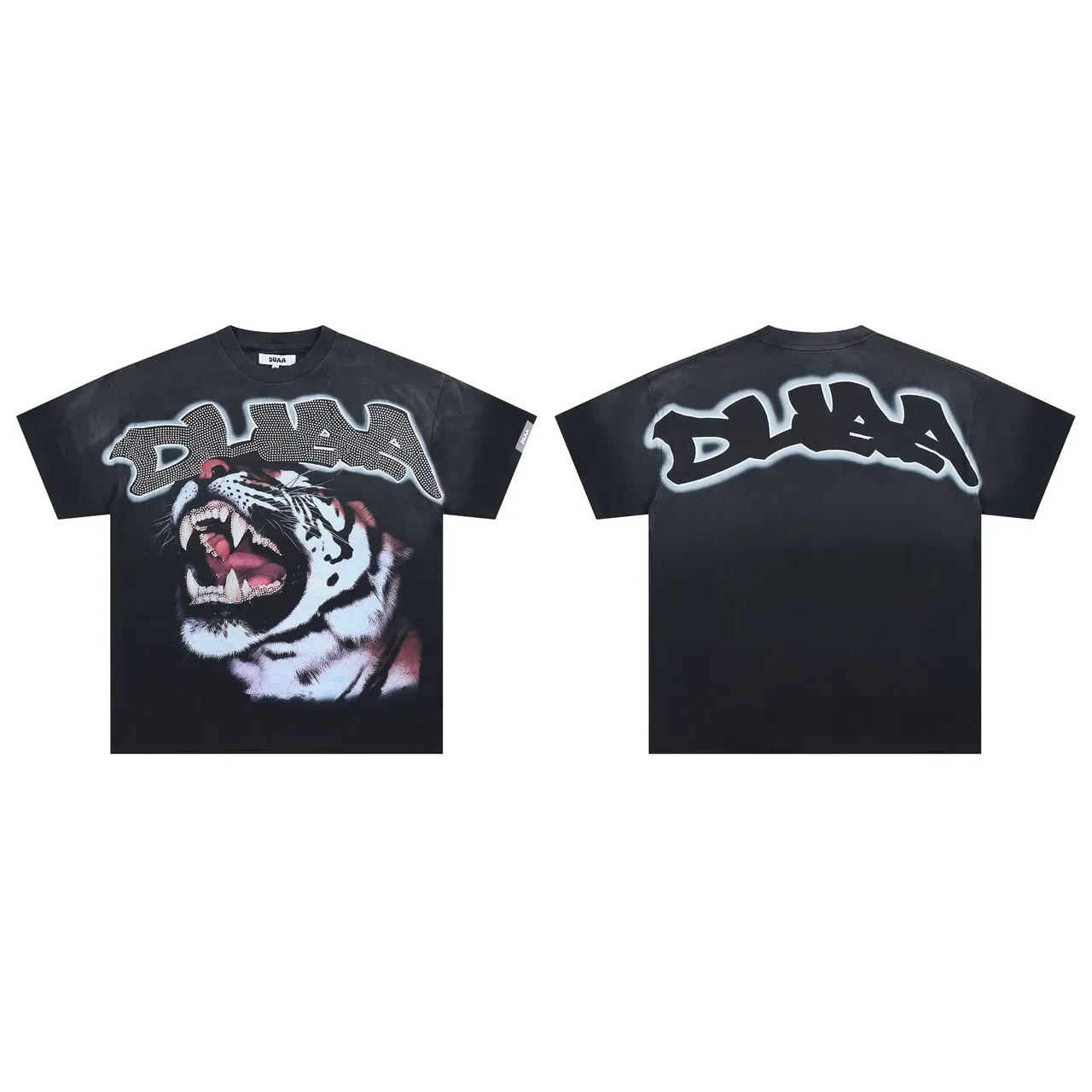 Black White Graphic Tee Rhinestone Embellished T-Shirt 2