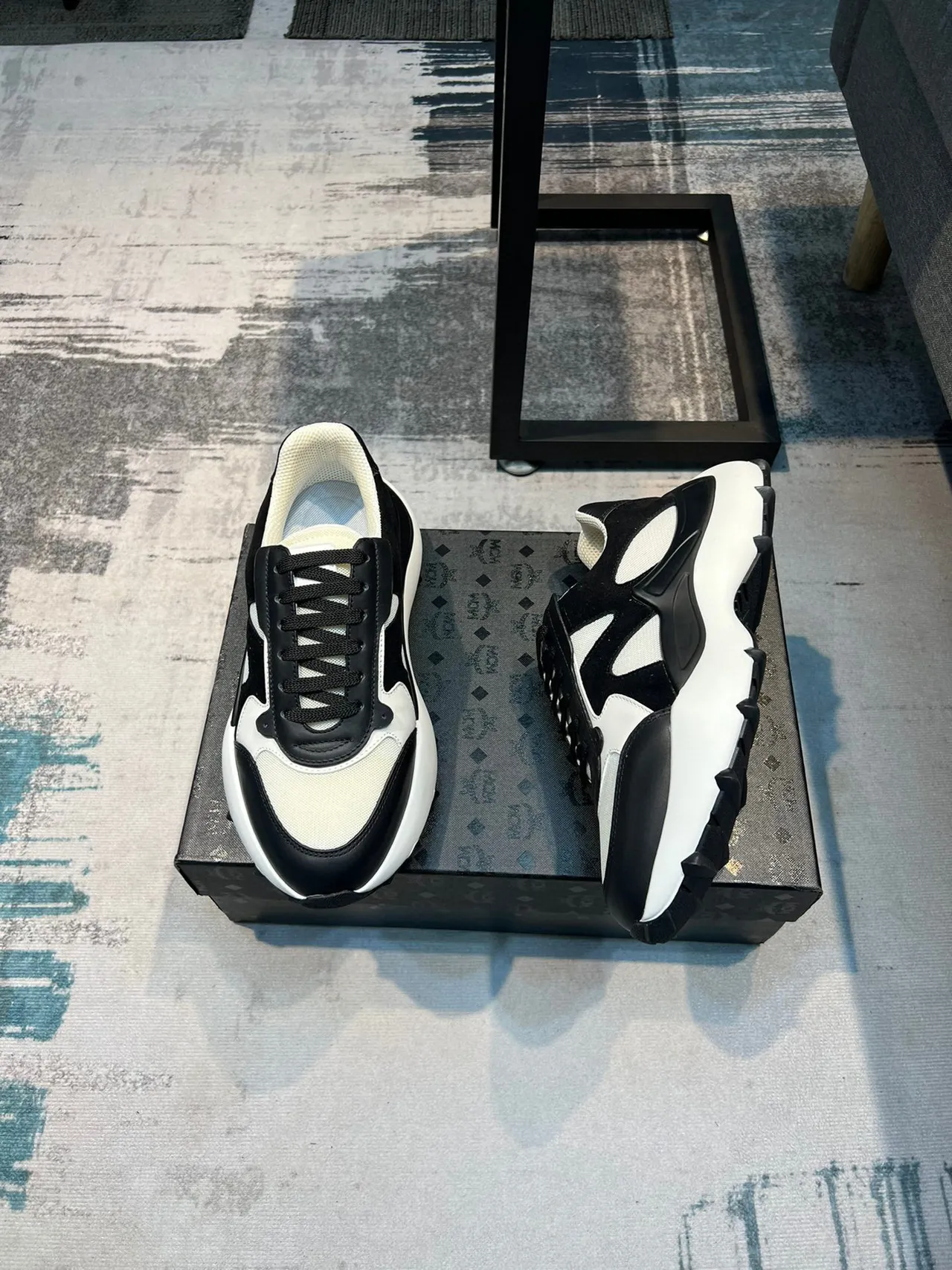 Black White Layered Synthetic/mesh Upper Oversized Sculpted Midsole Chunky Sneakers 4