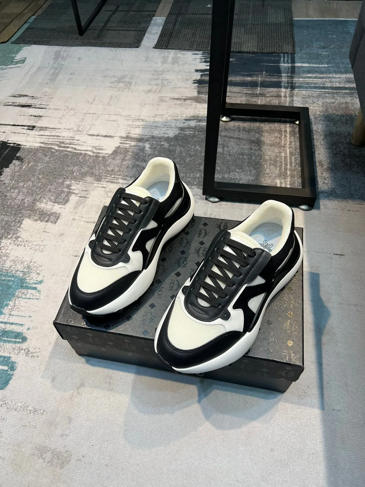 Black White Layered Synthetic/mesh Upper Oversized Sculpted Midsole Chunky Sneakers 5