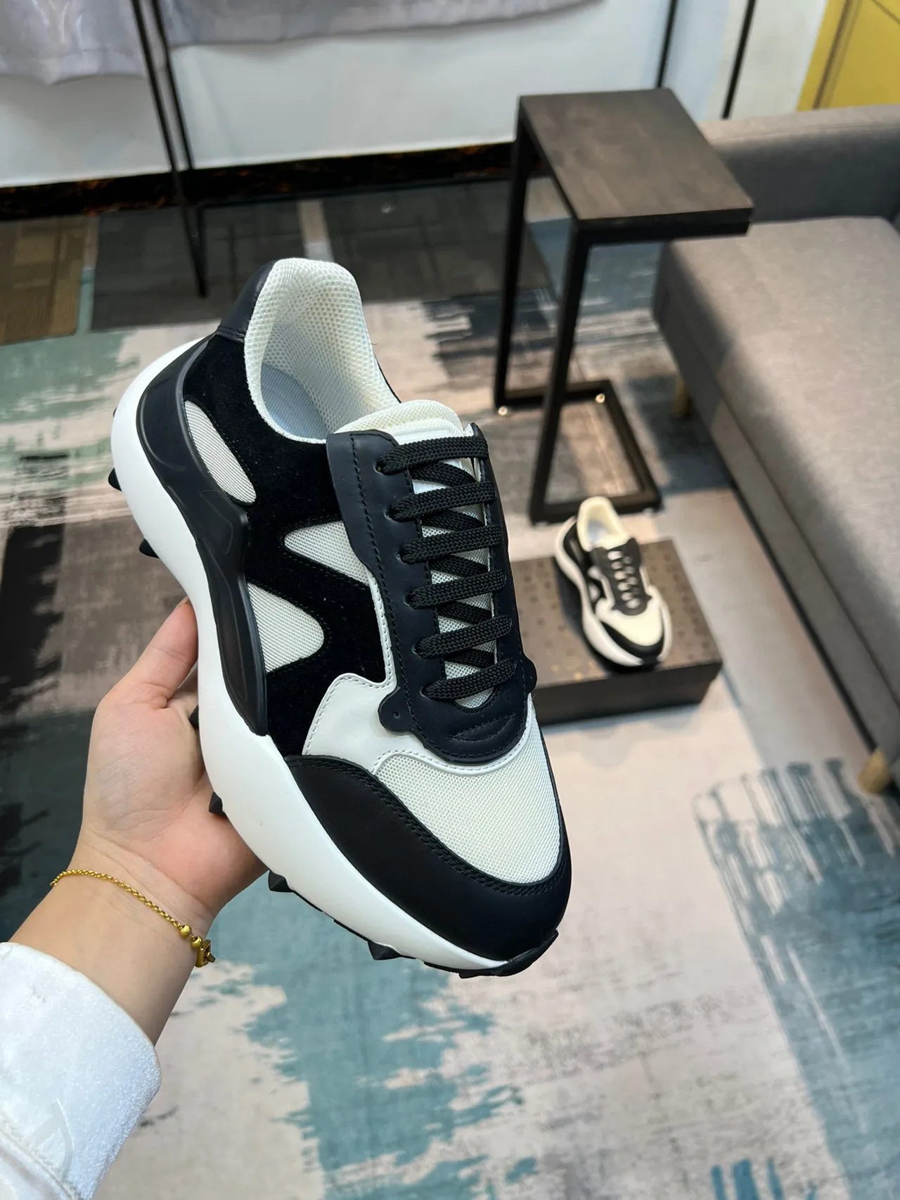 Black White Layered Synthetic/mesh Upper Oversized Sculpted Midsole Chunky Sneakers 6