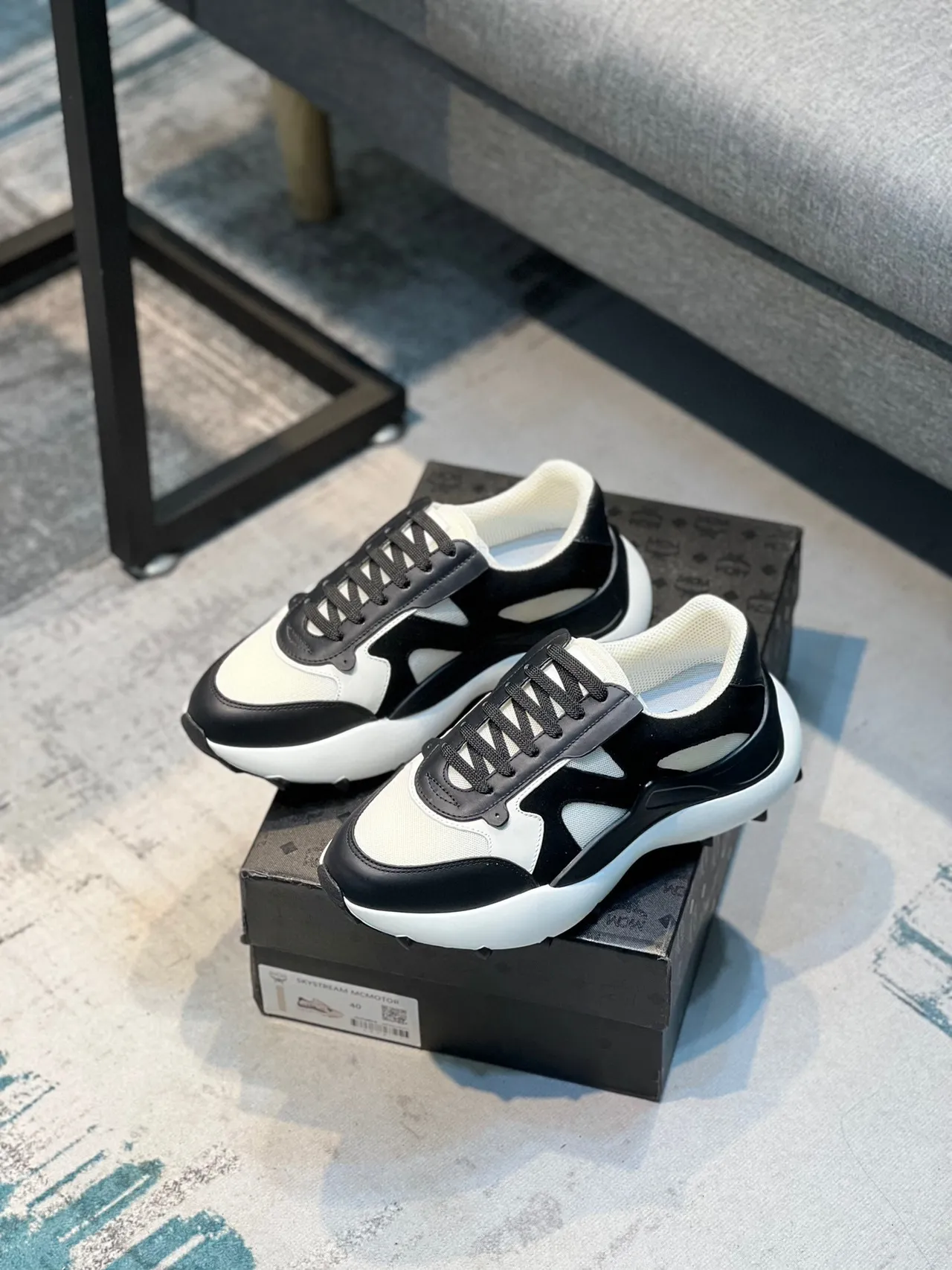 Black White Layered Synthetic/mesh Upper Oversized Sculpted Midsole Chunky Sneakers 7