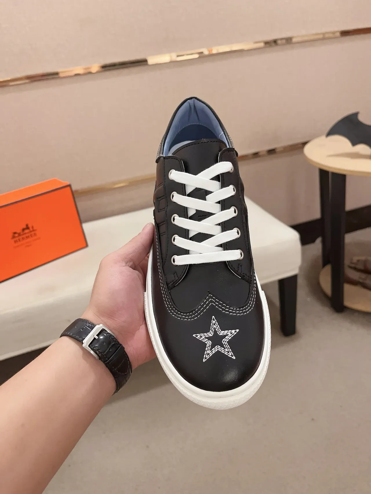 Black White Leather Upper Laces And Sole Sneakers 5